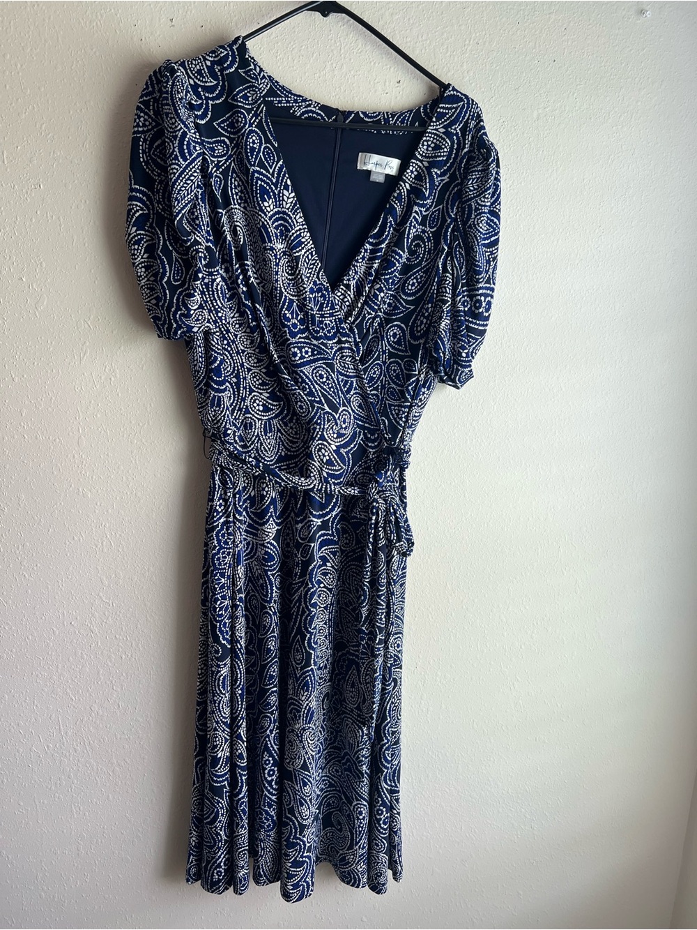 Harper Navy and White Paisley Wrap Midi Dress